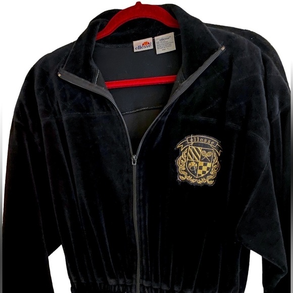 ELLESSE Vintage Romper Black Velour Long Sleeved Size Small Gothic - Picture 8 of 13